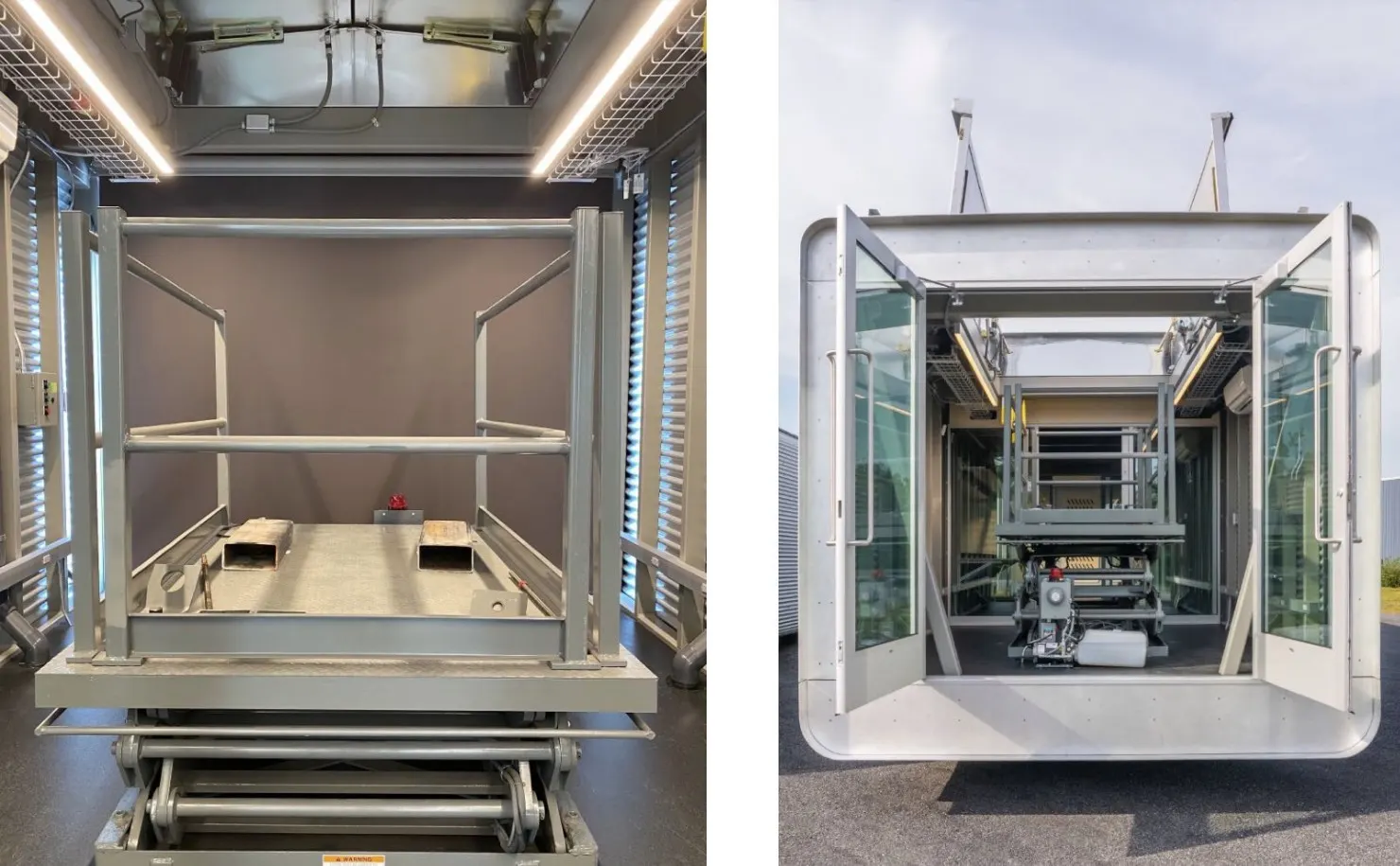 Hydraulic drone lift platform inside a pod