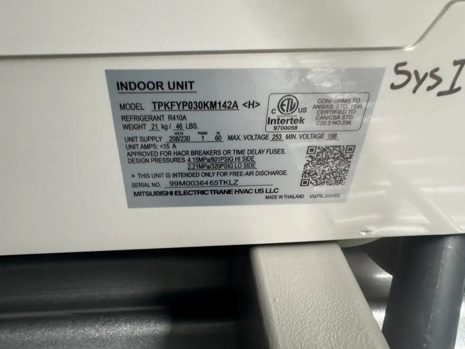 HVAC unit rating label